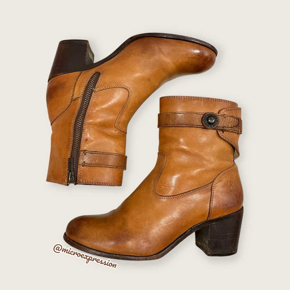 $369 Frye Malorie Button Tan Brown Real Leather Fall Winter Comfy Ankle Bootie - Picture 10 of 14